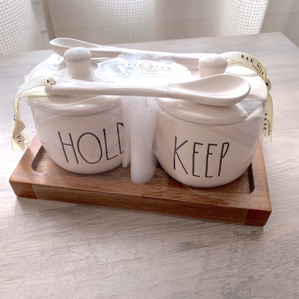 Rae Dunn HOLD KEEP jar set
